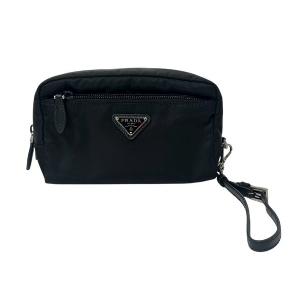 $695 PRADA Black Re-Nylon Medium Cosmetic Wristlet Bag - Picture 1 of 10